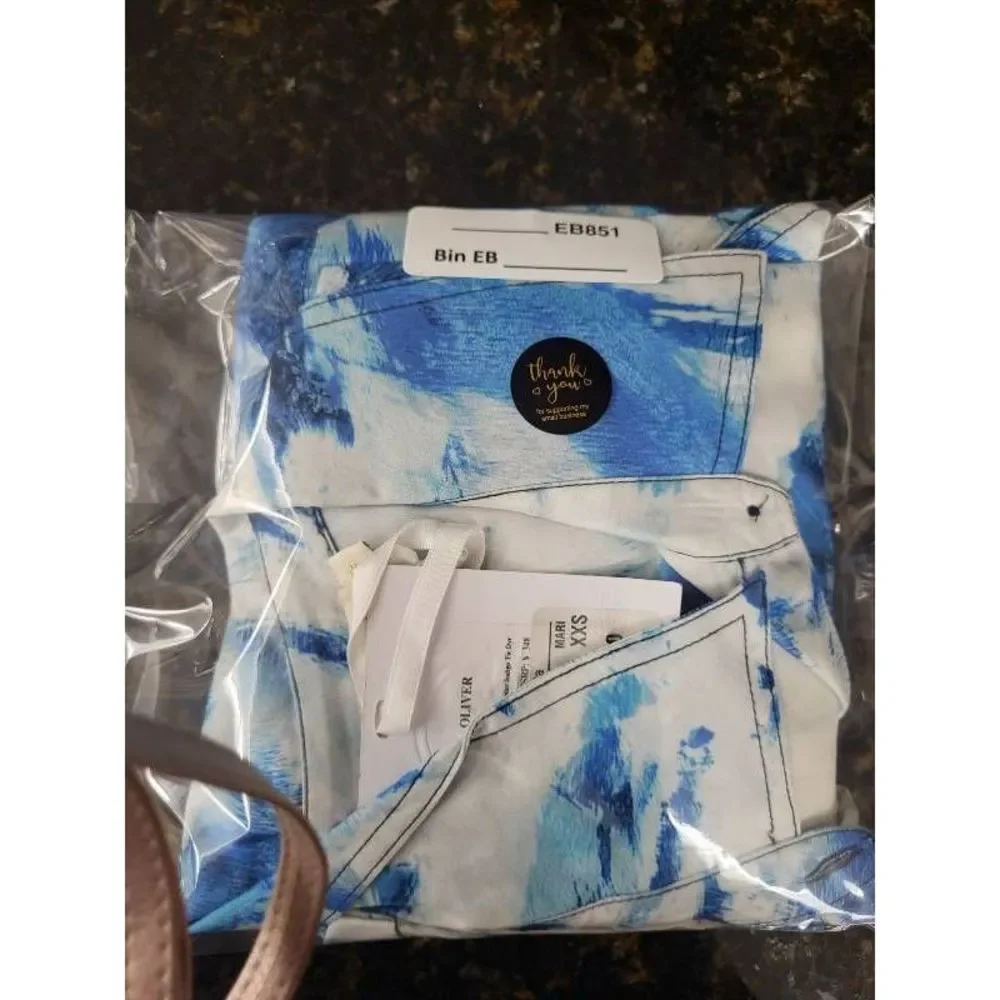 NEW $385 Marie Oliver Shirt Dress Women's XS Blue Tie Dye Pockets Collar Short_4